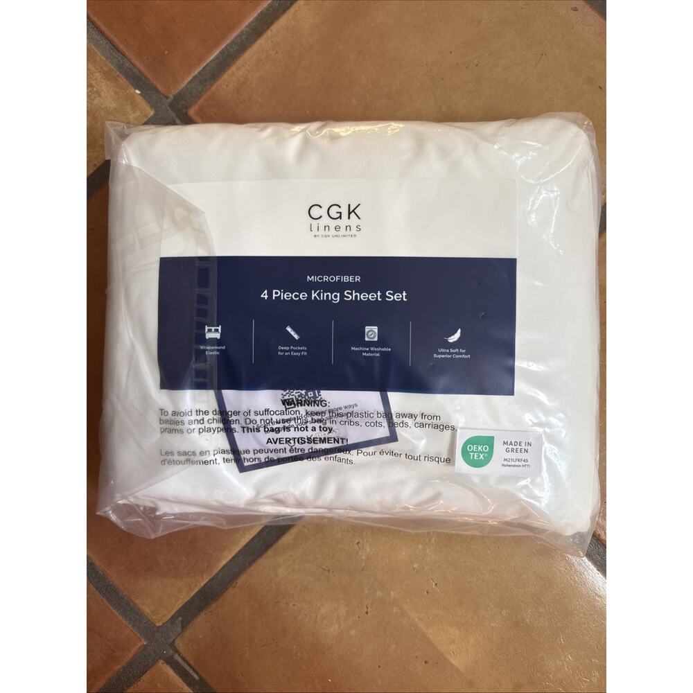CGK Linens 4 Piece King Sheet Set Microfiber White